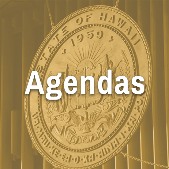 Agendas link with yellow tinted image of Hawaii State Seal